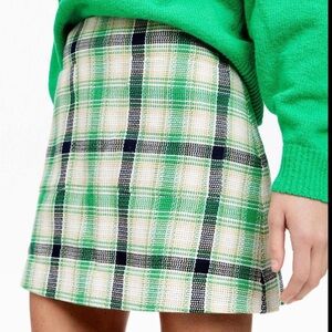 Tanya Taylor Green and Black Plaid Mini Skirt
